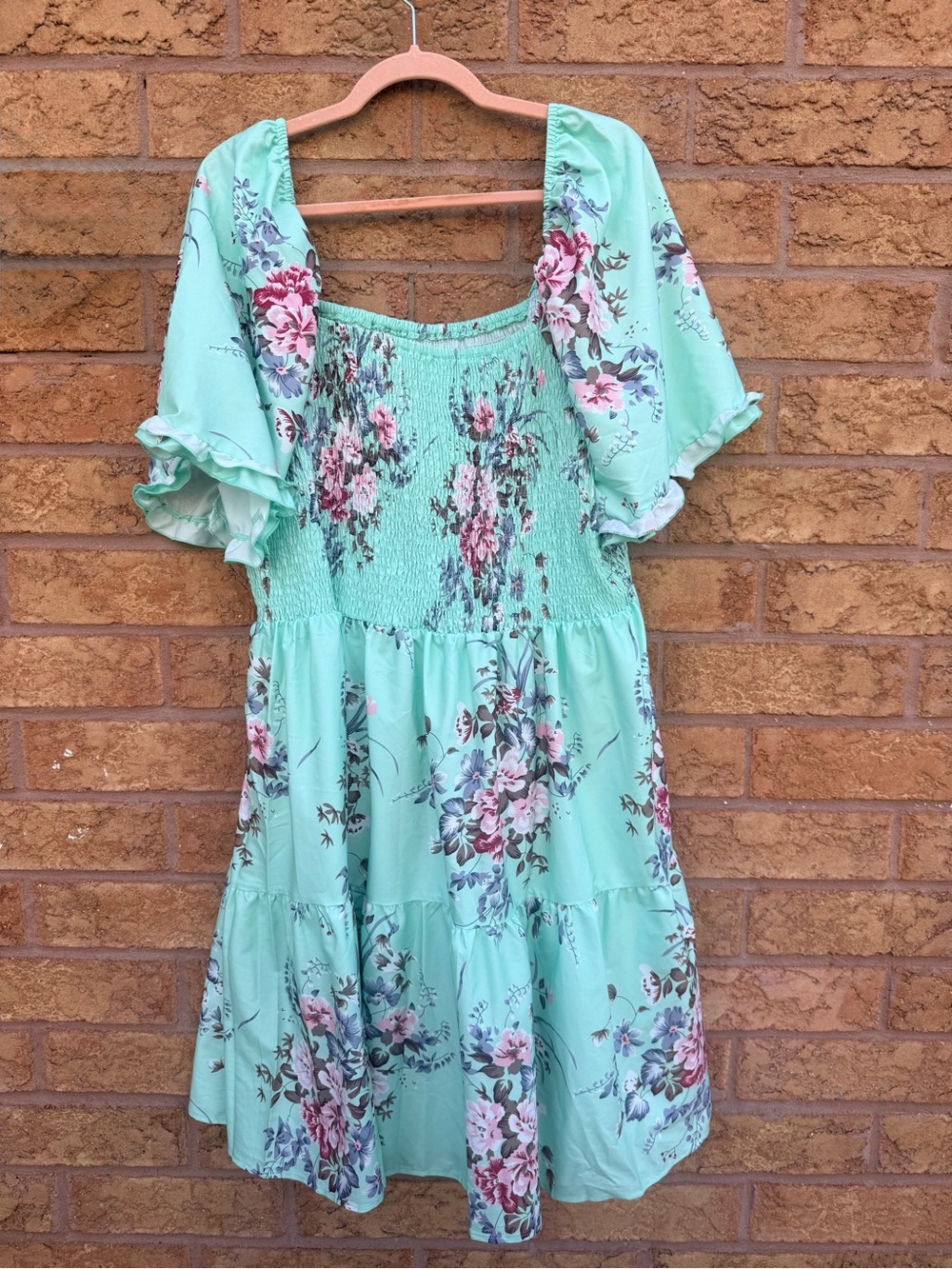 🌿2/$25 • Mint Green Floral Smocked Dress